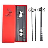 Guador - Varillas chinas, 2 unidades, palillos de sushi reutilizables, viene con 2 soportes para palillos de cerámica de panda, personalizados para casa, restaurante