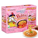Ramen con fideos salteados con pollo picante Samyang Buldak, Hot Chicken Ramen Carbonara, Hot chicken ramen instantáneo muy rico y picante, Sabor a carbonara, Pack 20 paquetes de 130g cada uno