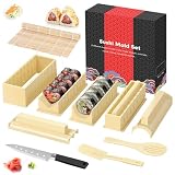 SKYSER Kit Sushi 12 Piezas Blanco– Sushi Kit para Hacer Sushi en Casa | con Moldes Nigiri, Esterillas de Bambú, Cuchillo – kit sushi completo principiantes