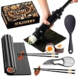 Pukpu Kit Sushi 8 Piezas – Sushi Maker Bazooka para Hacer en Casa con Esterilla de Silicona, Cuchara de Arroz, Palillos, Reposapalillos y Cuchillo de Aguacate