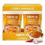 Curry Amarillo en pasta, Curry Aroy-D, Picante moderado, Pasta curry de Tailandia, Elaborado con chalote, ajo, chili rojo seco (15%). sal, hierba de limón y especias, Contiene 2 unidades de 400 gr